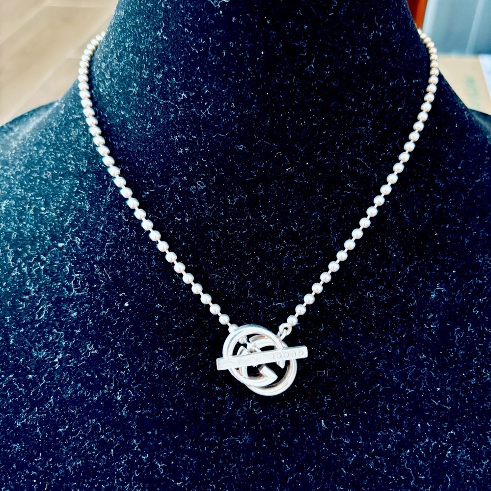 Gucci GG Logo Interlocking 925 Silver  Ballchain Necklace , box/Dustbag/Pamphlet